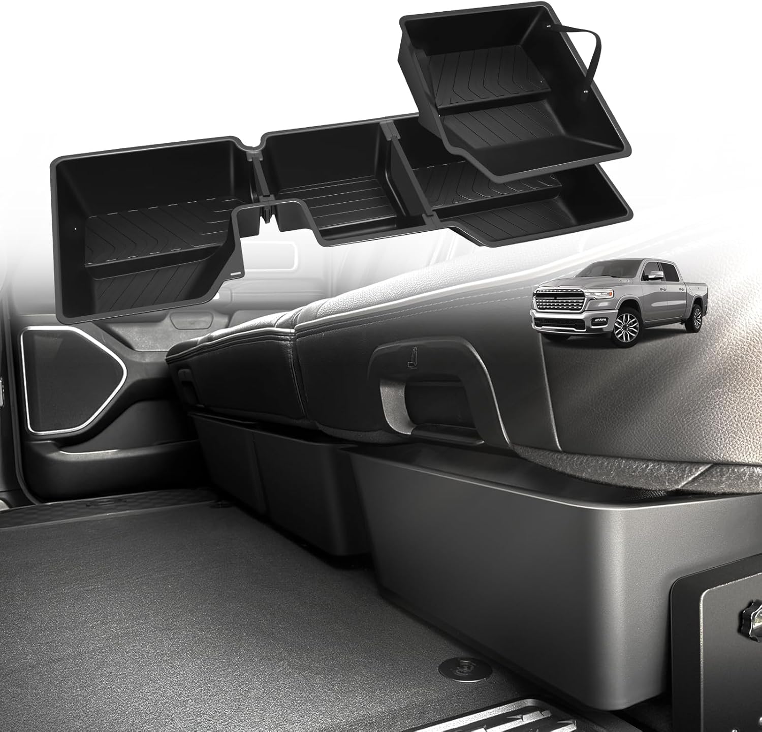 Under Seat Storage Box for Dodge Ram 1500 2025 2019-2024 Crew Cab Accessories Custom Fit Detachable Rear Underseat Organizer (No for Classic and Trim w/o Factory Under-seat Storage)