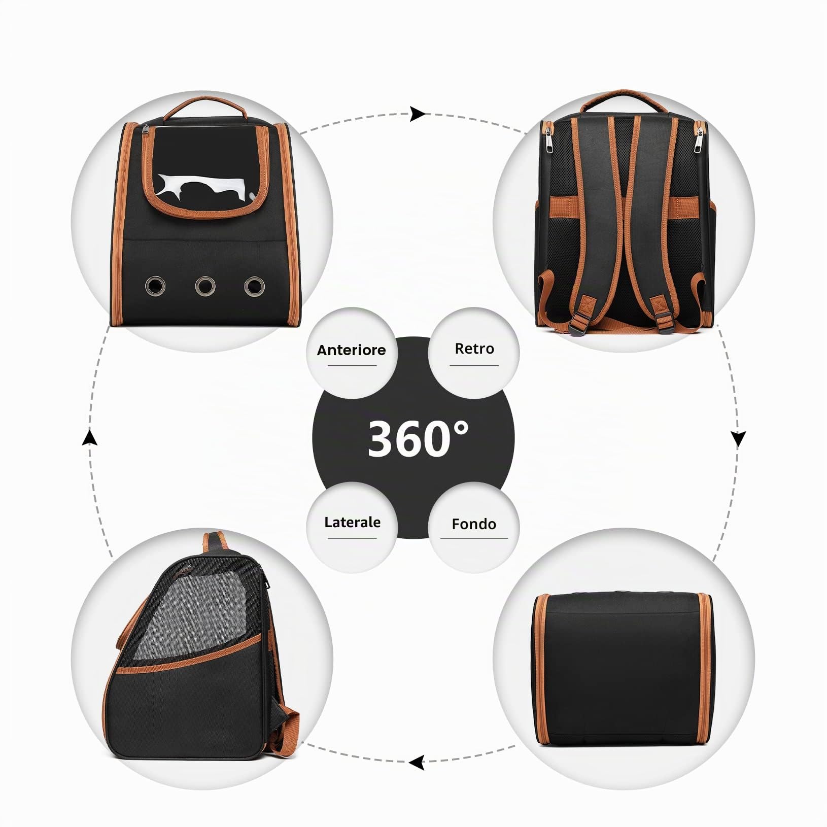 KONO Zaino Trasportino per Gatti e Cani Fino a 5.9 kg, Design Areato e Pieghevole, Conforme alle dimensioni per il trasporto in cabina, per Viaggi, Escursionismo e Uso Quotidiano