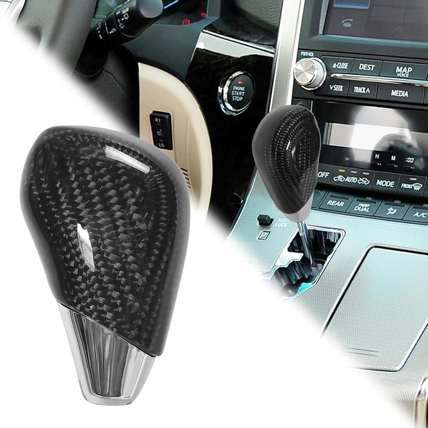 Carbon Fiber Gear Shift Knob Cover Compatible with Toyota Sienna Crown Alphard Vellfire Previa Estima Fortuner Lexus ES240 IS200 IS250 IS300 LS430 GS300 Shift Lever Knob Head Black