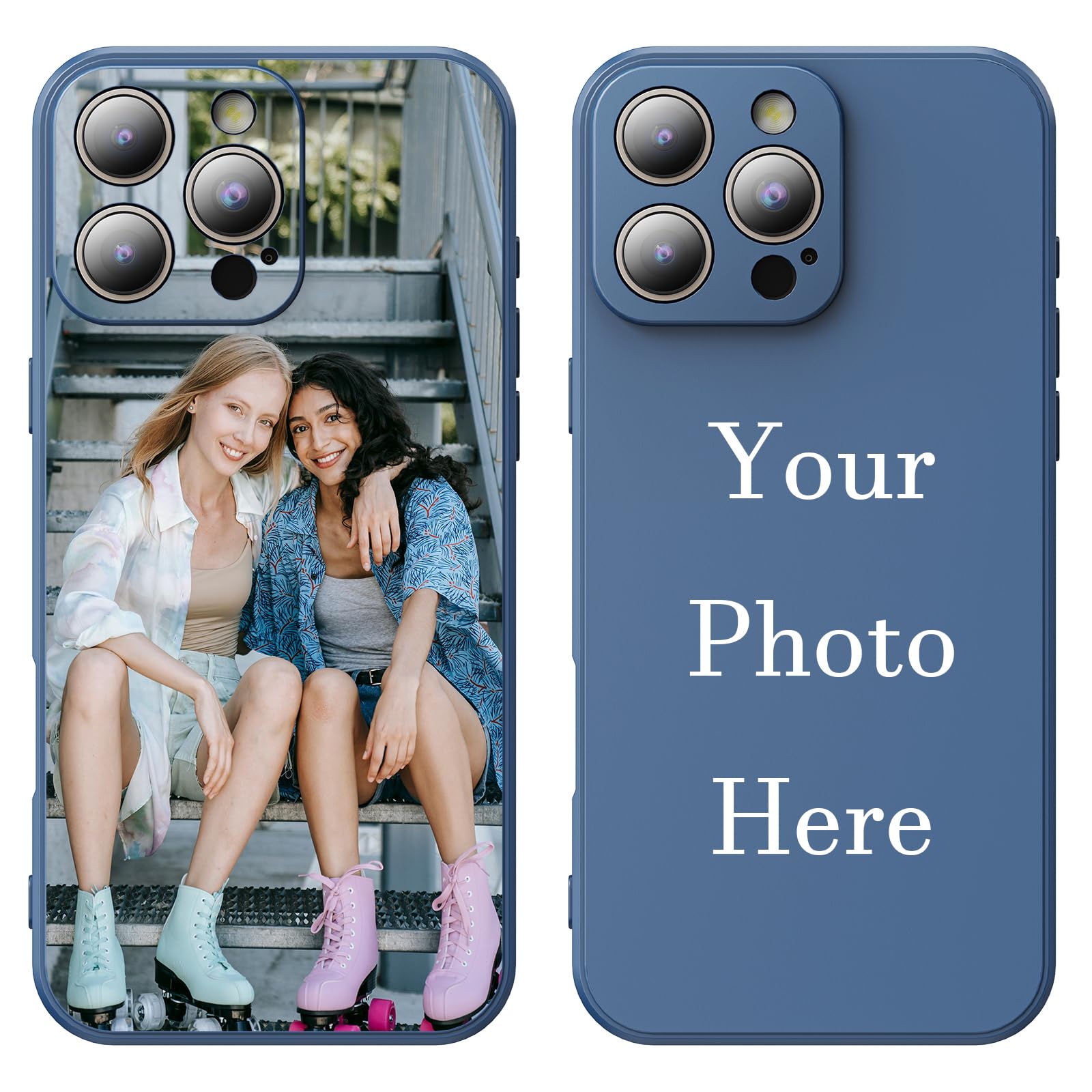 Custom Photo Phone Case for iPhone 16/15/14/13/12/11 Pro Max, Made in USA, Personalized Phone Cases, Shockproof Protection, Customized Photo Case for Birthday Friends Family Valentine-Blue