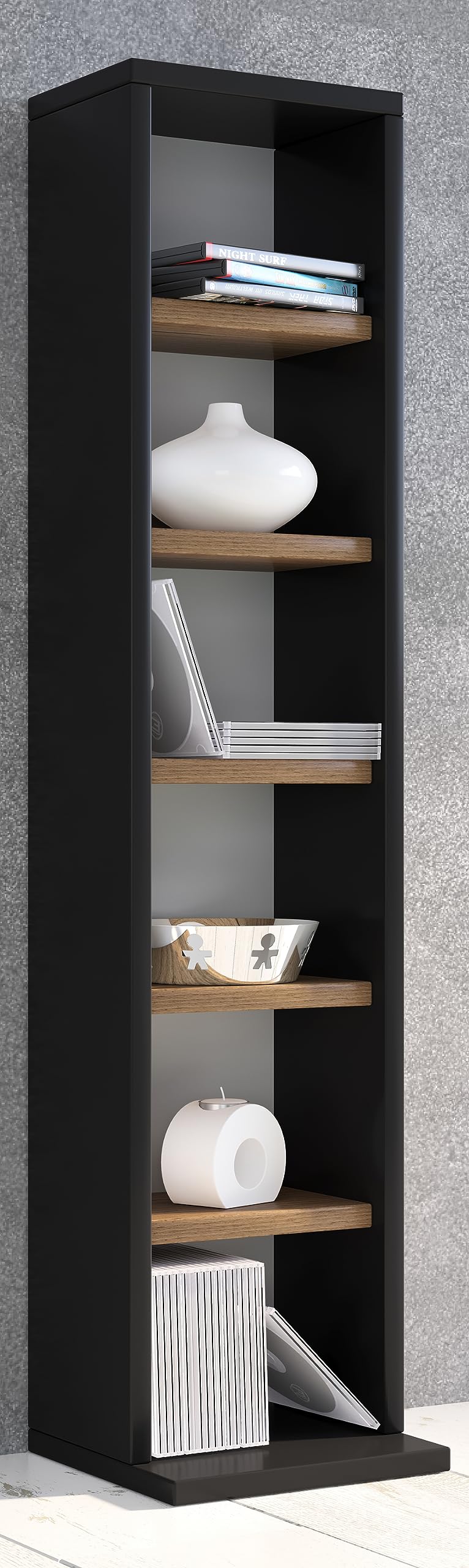 VCM Supporto per CD e Dvd in Legno Scaffale in Piedi Scaffale Decorativo Elementa Supporto per CD e Dvd in Legno Scaffale in Piedi Scaffale Decorativo Elementa Antracite/Rovere Miele