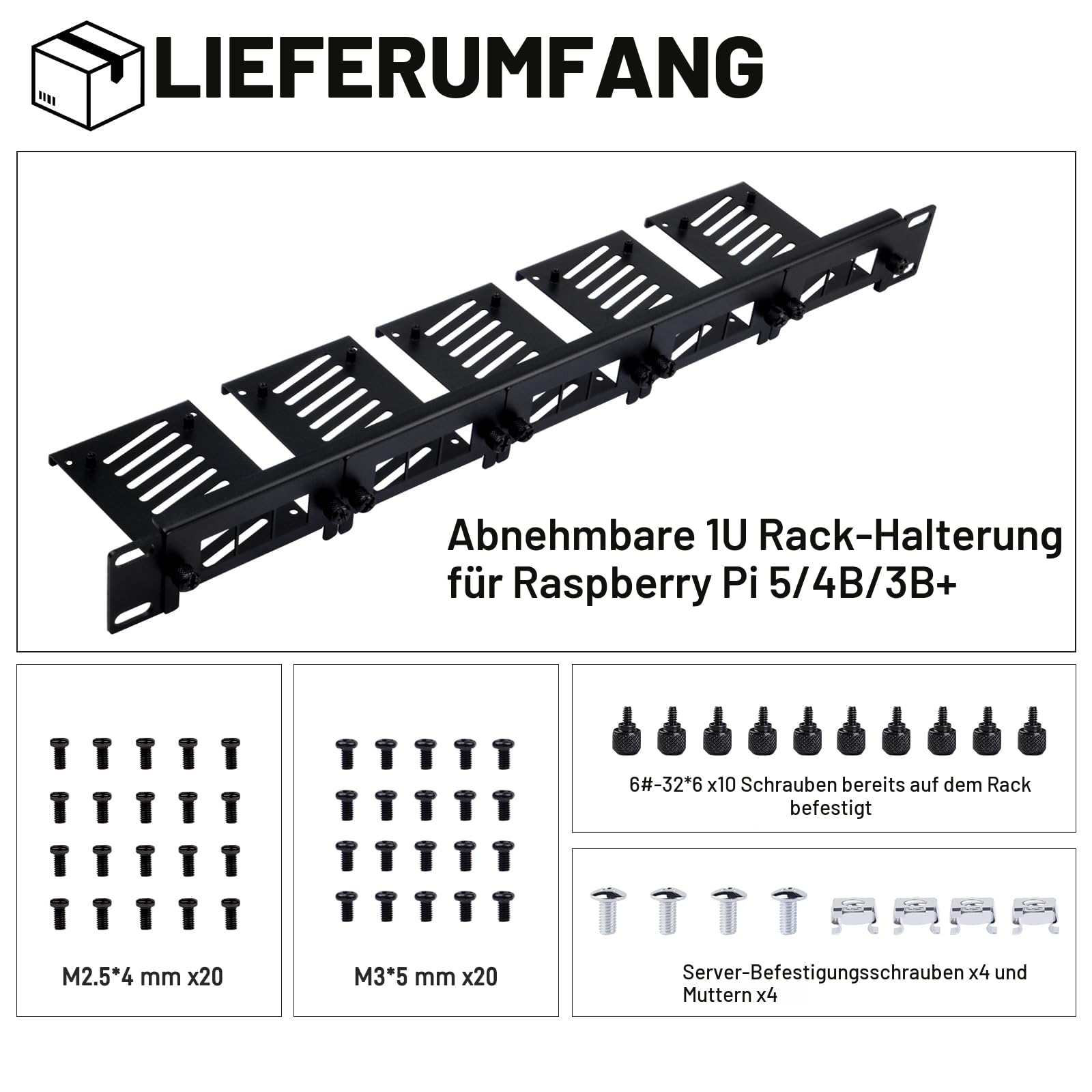 GeeekPi 19 Zoll 1U Rackmount für Raspberry Pi 5/4B/3B+/3B, mit abnehmbaren Fronthalterungen, kompatibel mit 19 Zoll Serverschränken