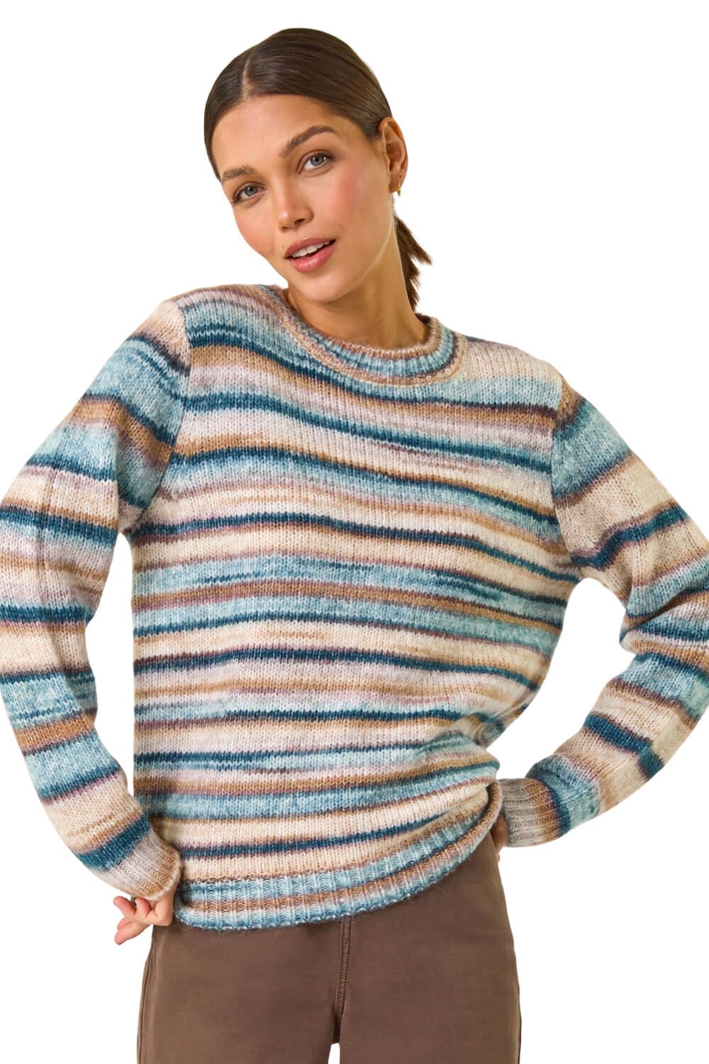 Roman Women's Wool Blend Striped Stretch Jumper in Blue | Size: 18