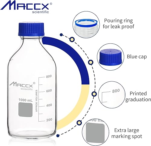 Miniatura 4 de Botellas redondas de vidrio de 8.5 onzas (8.5 fl oz), botella de vidrio de borosilicato resistente con tapa de rosca GL45, paquete de 4,
