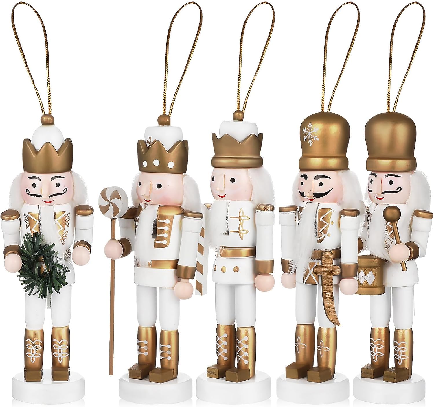 5 Pcs Nutcracker Pendant Set 5.12 Inch Wooden Nutcracker Soldier Ornaments Christmas Hanging Decorations for Xmas Tree Seasonal Home D Cor