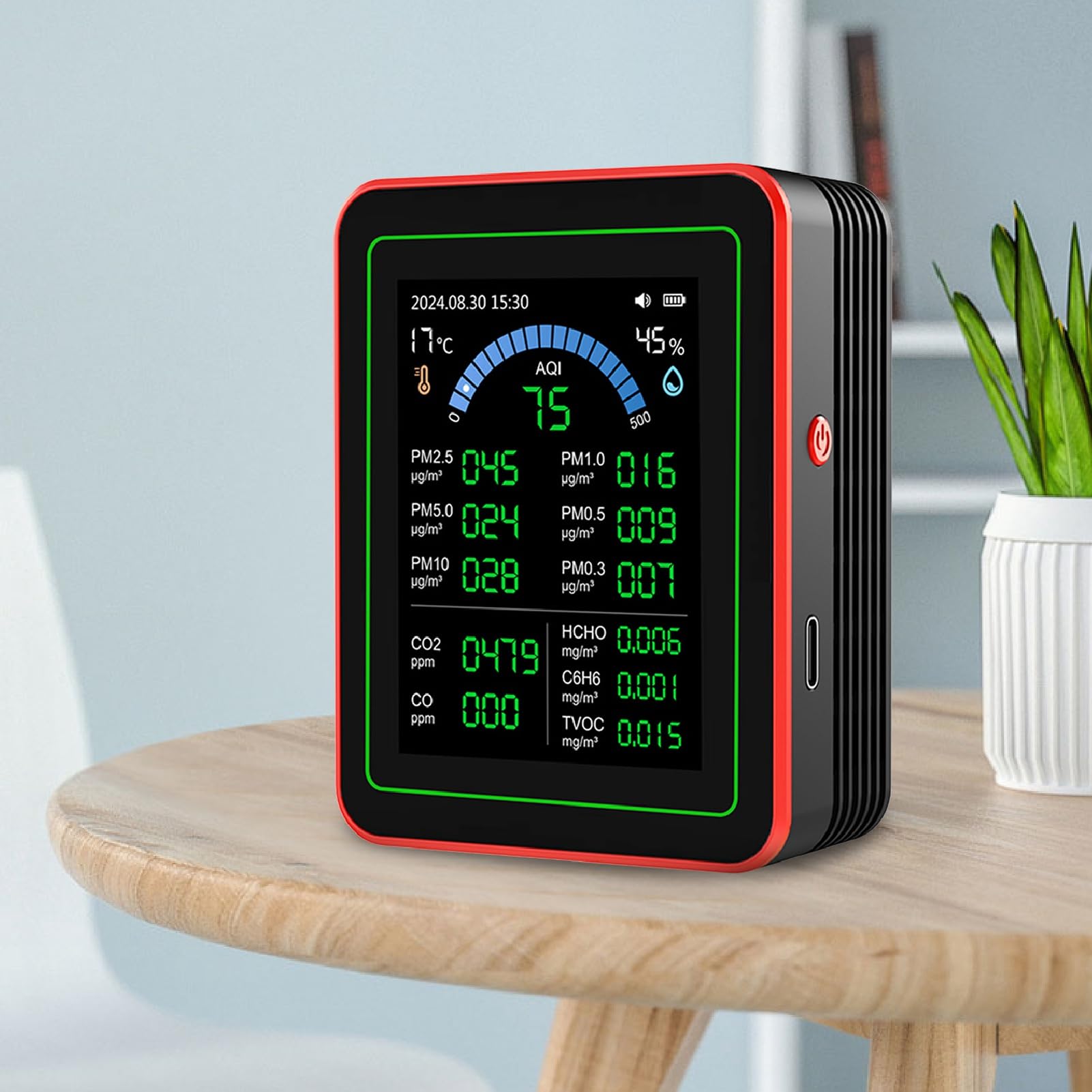 Fabater Moniteur de qualité de L'air, Testeur de qualité de L'air Intérieur 18 en 1 avec CO2 TVOC HCHO PM2.5 PM10 Détection d'humidité de la Température, Stockage de Données, Affichage