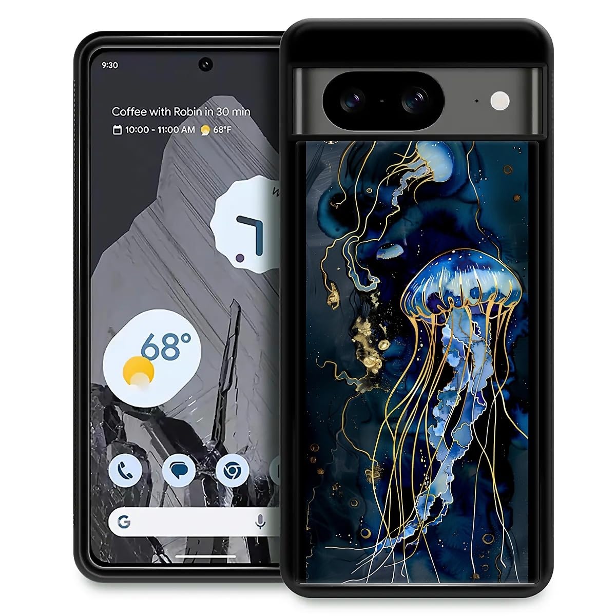 Goodsprout Compatible with Google Pixel 8 Case,Deep Blue Jellyfish Ocean Amazing Pattern Design Shockproof Anti-Scratch Hard PC Back Case for Google