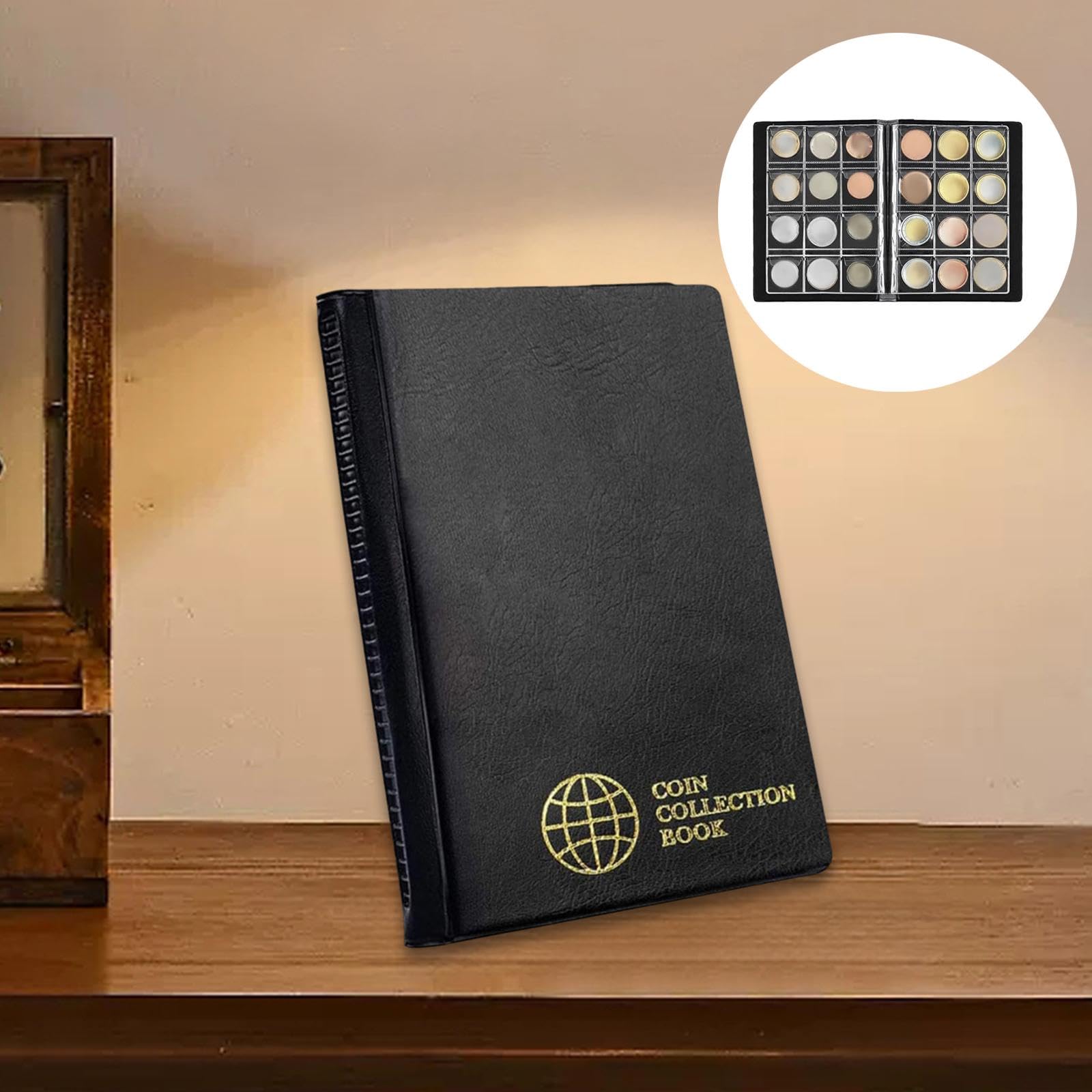 5 Pezzi Pagine per Collezione di Monete con 120 Tasche Trasparenti in PVC per Conservazione E Visualizzazione di Monete con Copertina in Pelle Pu per