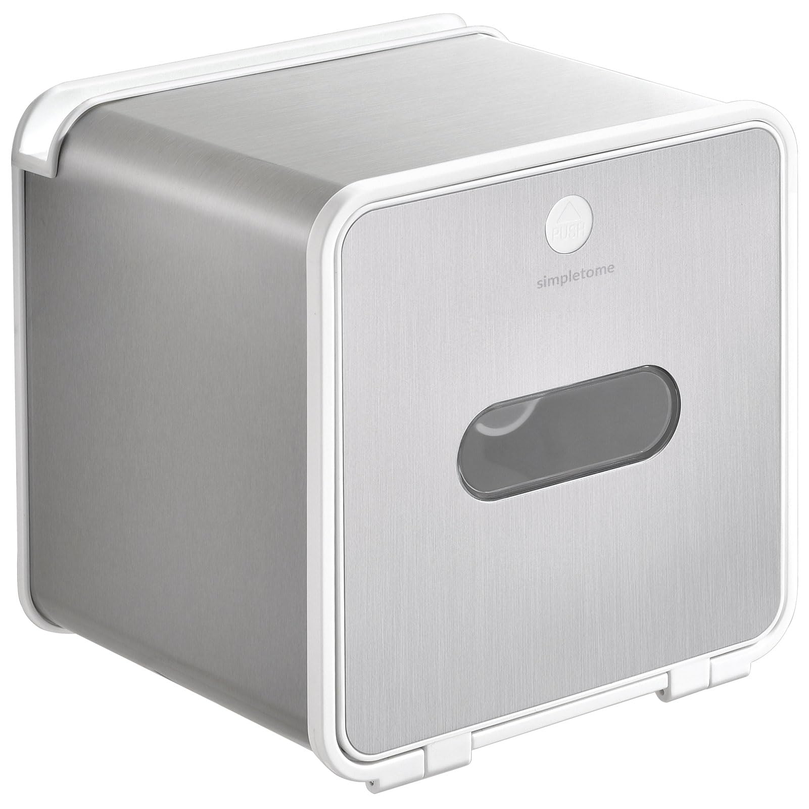 simpletome Toilet Paper Holder Wall Mount with Shelf Waterproof Adhesive or Drilling Install (Silvery, SUS304+ABS Plastic)
