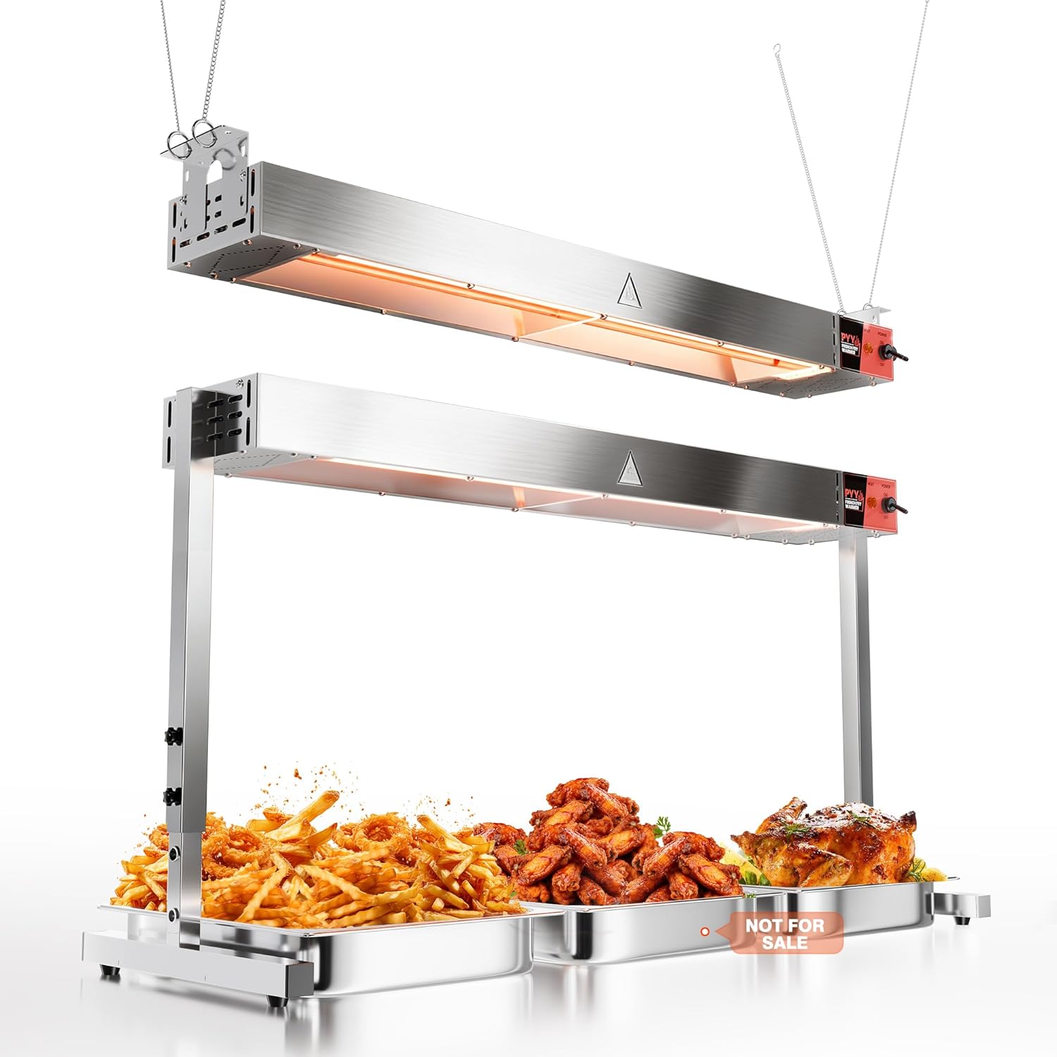 PYY Commercial Food Heat Lamp - 36‑Inch 1050W Stainless Steel Stand or Hanging Mode Food Warmer Lamp, 110V Electric Strip Heater Overhead Lighting for Cafeteria, Buffet & Kitchen Counter