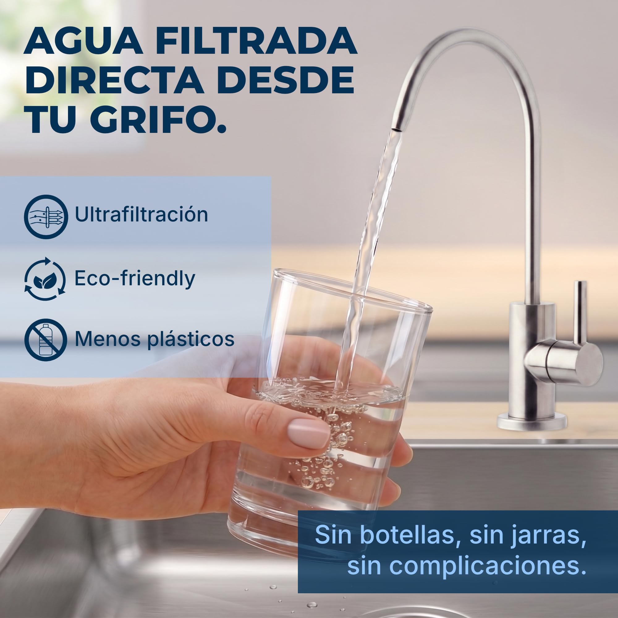 Filtra Equipo Compacto de Filtración de Agua Bajo Fregadero | Sistema de Ultrafiltración 3+1 Etapas con Grifo Independiente Sin Electricidad Sin Depósito y Sin Rechazo
