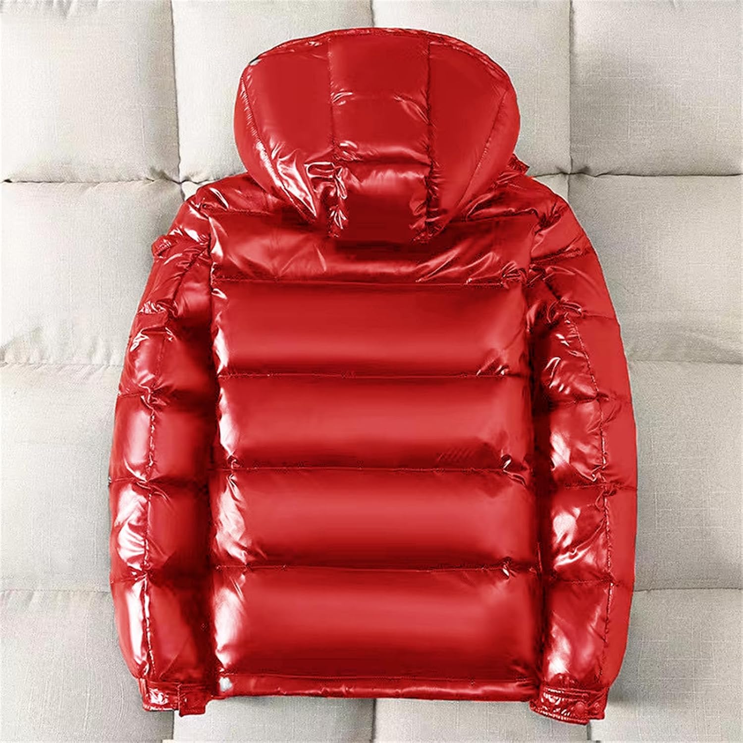 GPCHAN Men's Shiny Down Coat Hood Winter Thicken Warmth Puffer Jacket Glossy Waterproof Parka Coat Outerwear