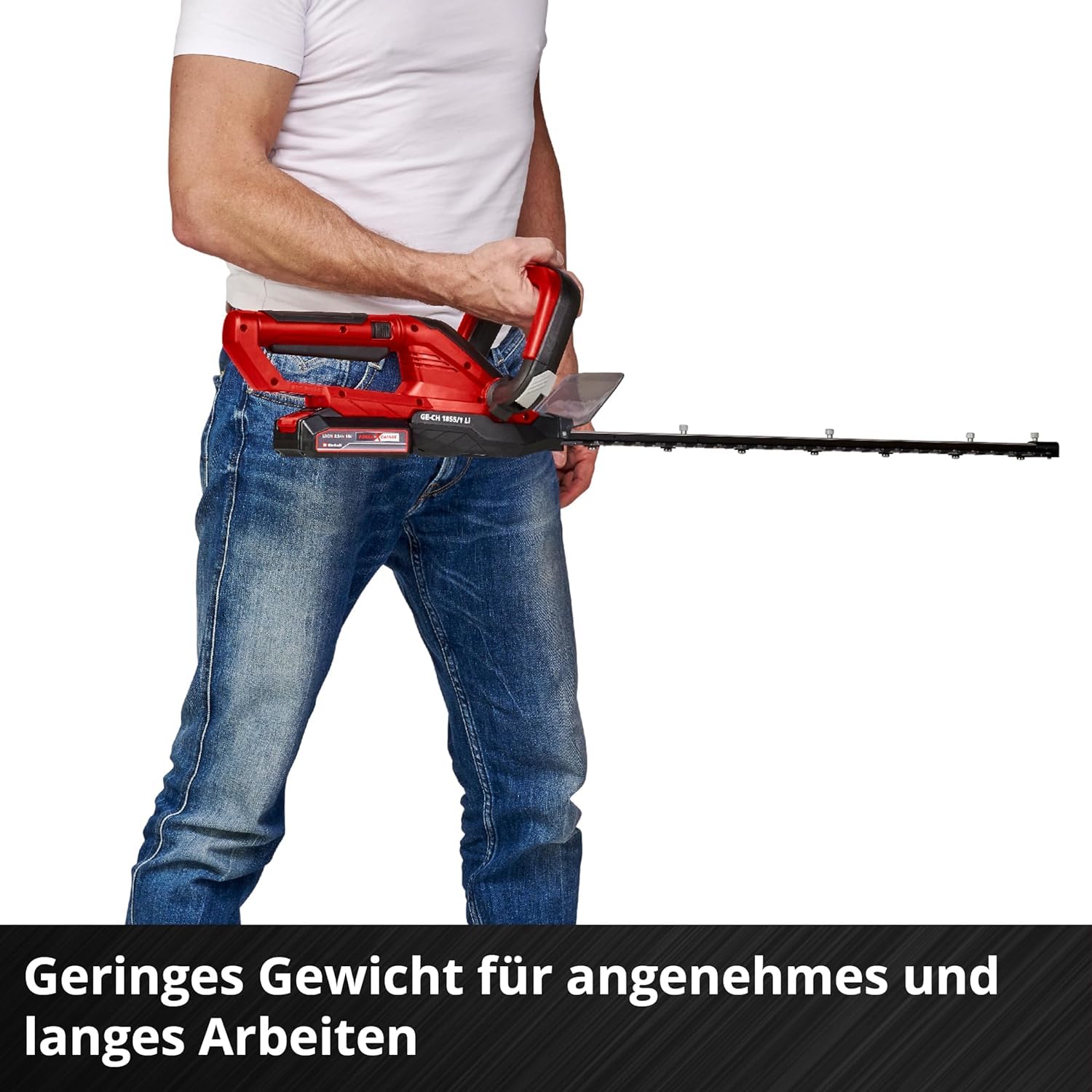 Einhell Akku-Heckenschere GC-CH 1855/1 Li Kit Power X-Change (18 V, 55 cm Schnittlänge, 18 mm Zahnabstand, drehbarer Handgriff, Schnittgutsammler, inkl. 2,5 Ah Akku & Ladegerät)
