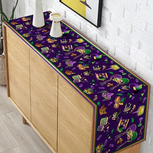 Miniatura 3 de Pudodo Mardi Gras - Camino de mesa con diseño de flor de lis mantel de fiesta de máscaras cocina comedor decoración del hogar 13 x 108 pulgadas
