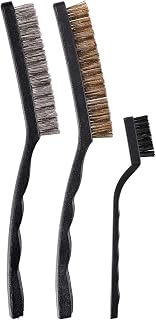 3 Pcs Wire Brush Set, Curved Handle Metal Wire Brush Scratch Brush for Cleaning Welding Slag Rust and Dust Curved Handle, Stainless Steel, Brass and Nylon
