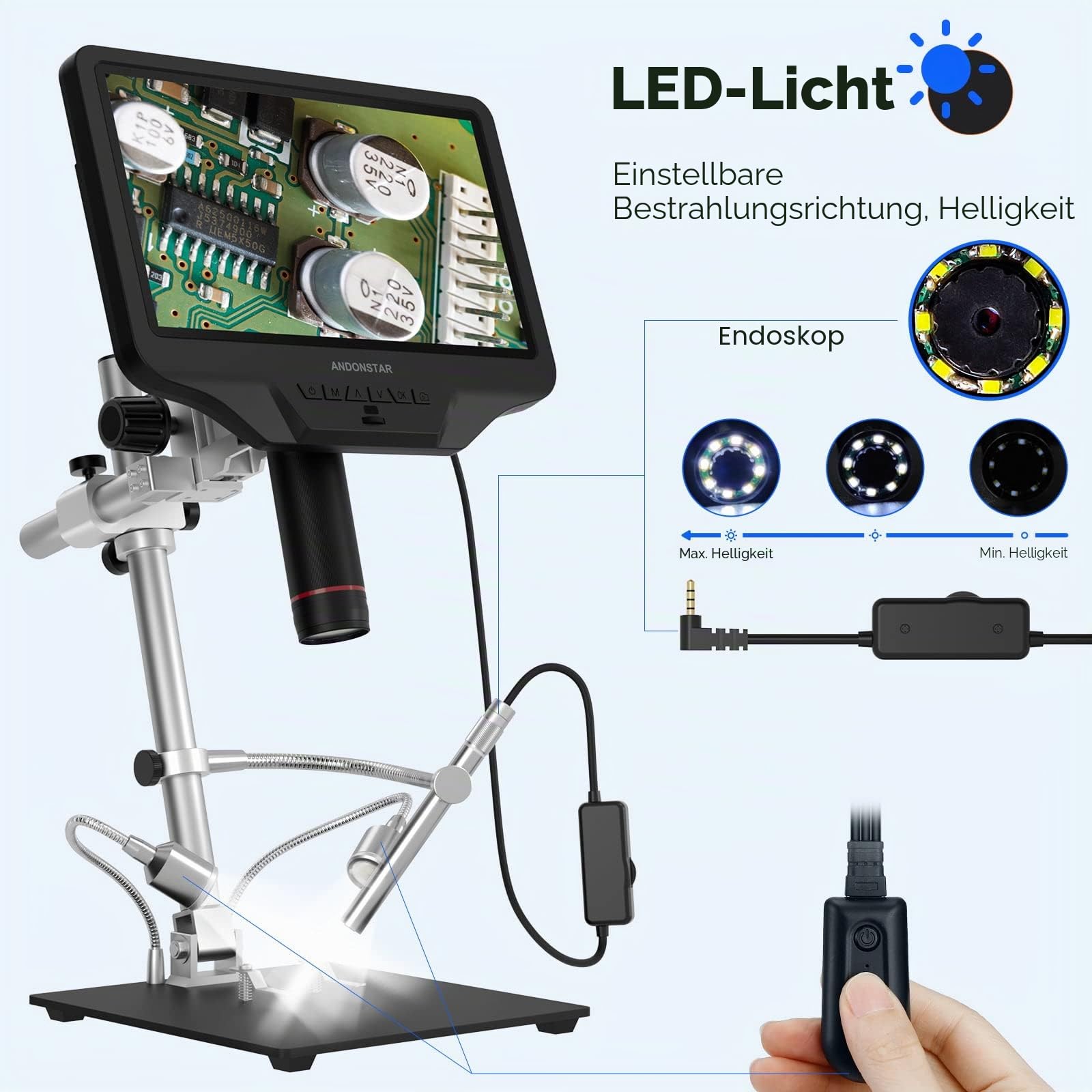 Andonstar AD409 Pro HDMI Digitales Mikroskop mit Endoskop, 10,1 Zoll LCD-Bildschirm Lötmikroskop, 300X USB Elektronische Mikroskopkamera für PCB-Löten, Münzsammlung, unterstützt Windows PC