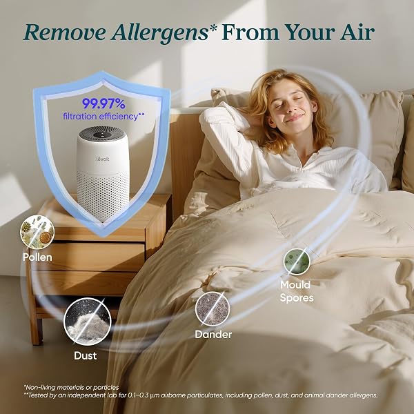 LEVOIT Air Purifier for Bedroom Home, Quiet HEPA Filter Cleaner with Fragrance Sponge & 3 Speed for Better Sleep, Air Frenshener, Allergies, Dust, Pet Dander, Odour, Smoke, Office, Desktop, Core Mini - 3