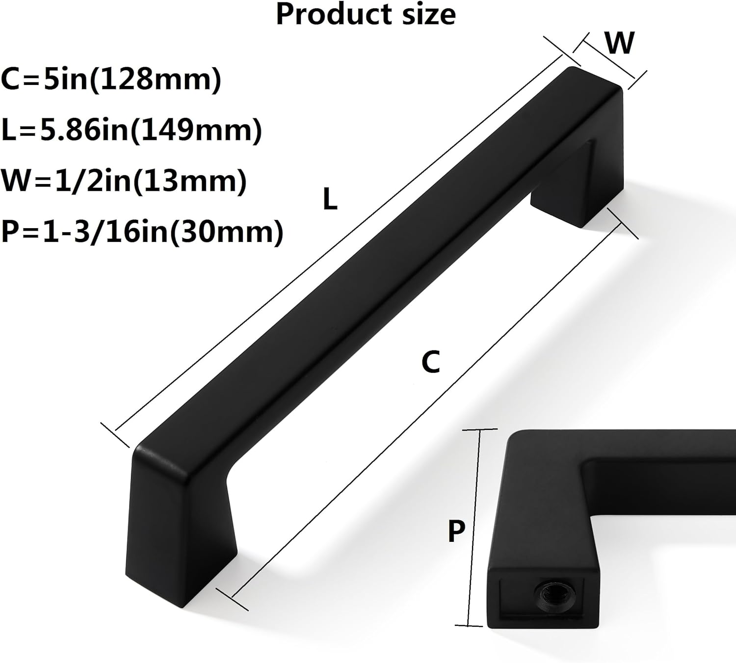 6 Pack 5 inch Solid Matte Black Cabinet Handles Kitchen Hardware Drawers Bathroom Vanity Cabinet Door Handles