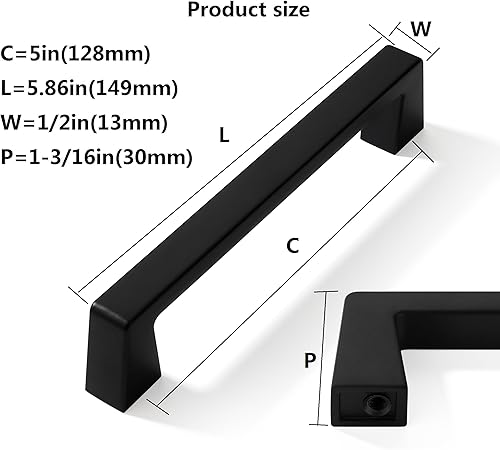 Miniatura 2 de Paquete de 10 manijas de gabinete de cocina de 5 pulgadas, color negro mate, tiradores de cajón, accesorios de gabinete de cocina, manijas de