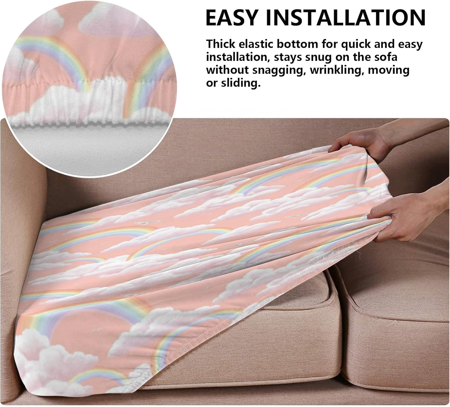 Cloudy Dreamscape Pink Loveseat Covers Couch Covers for 2 Cushion Couch, 2-Piece Stretch Sofa Slipcovers Anti-Slip Washable Furniture Protectors for Dogs Pets
