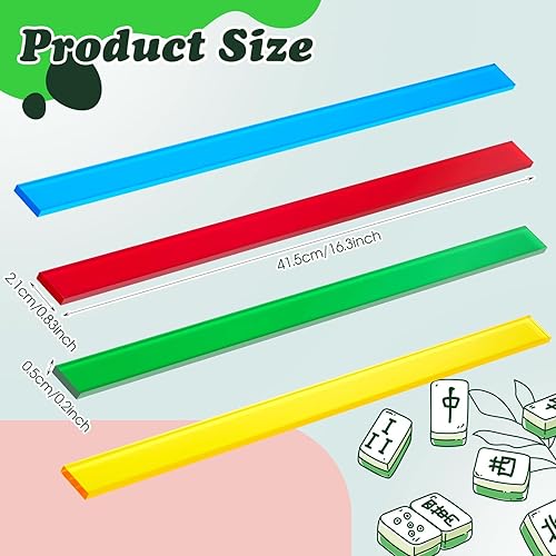 Miniatura 2 de Henoyso Mahjong - Empujadores de azulejos de 16.3 pulgadas, acrílico de colores, juego de 4, 4 colores