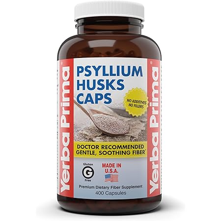 Yerba Prima Psyllium Husks Caps, 625 mg, 400 Capsules - Natural Fiber for Men and Women - Regularity Support Supplement