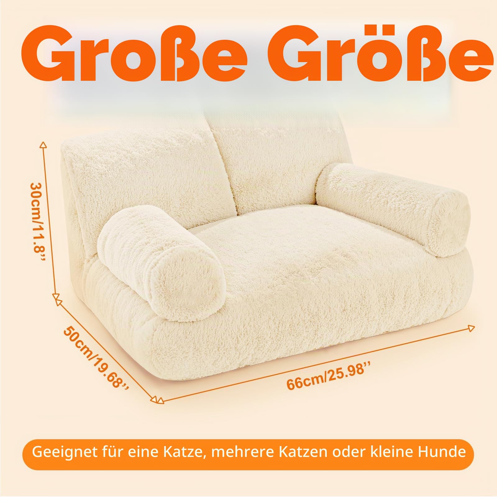 Gimars Große Katzen Bett für Katzen und Kleine Hunde – 10% mehr Füllung, Orthopädisches, Flauschiges, Waschbares Katzenbett mit Rand, Abnehmbarem Bezug und Rutschfester Unterseite, 66 x 50 x 30 cm
