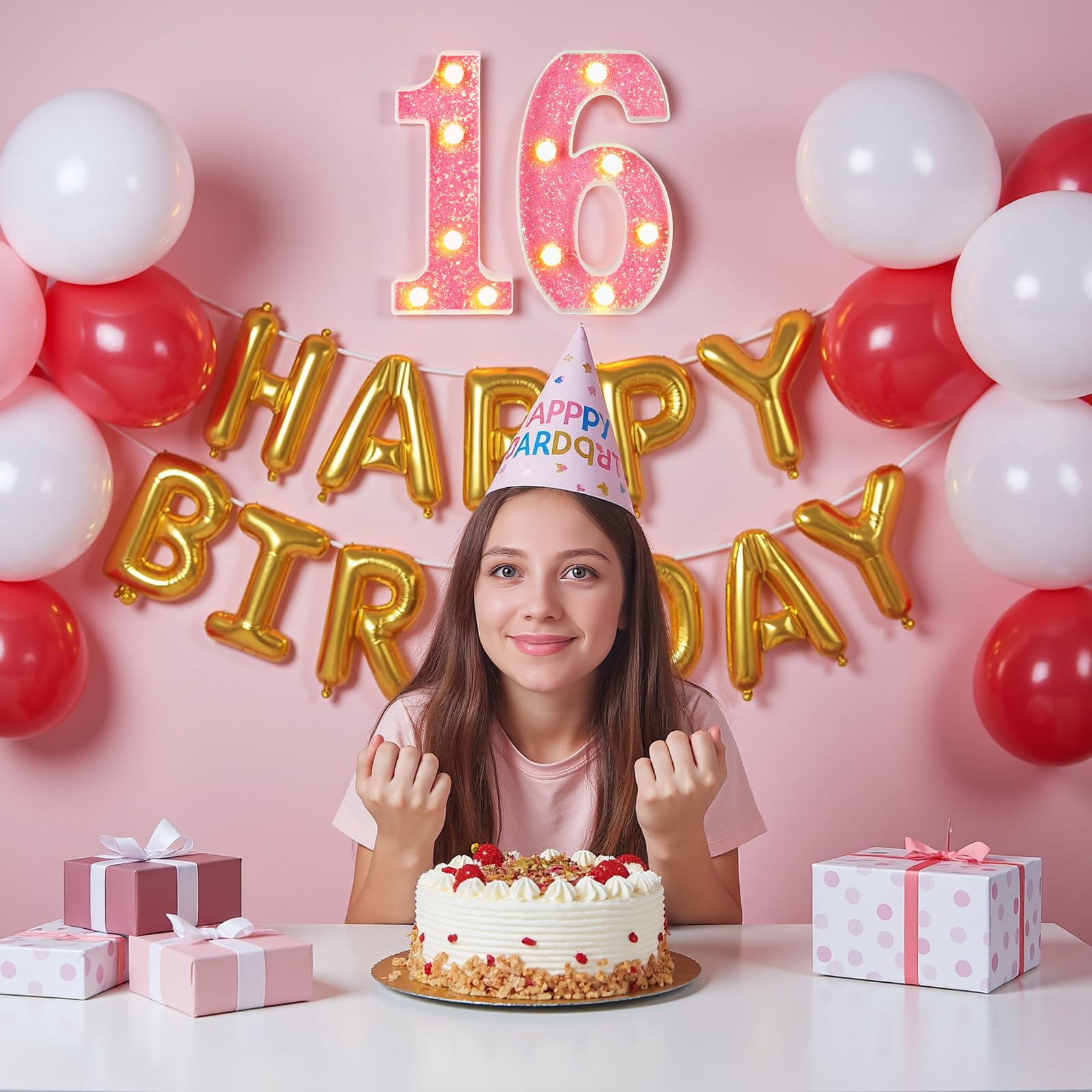 Numeri luminosi a LED per 16° compleanno, con luci rosa per ragazze, cartello luminoso per festa di compleanno, sfondo, anniversario, decorazione per la casa, rosa