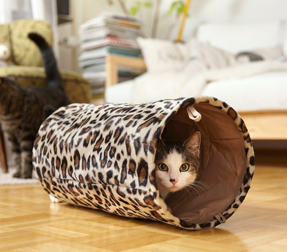 Dehner Leo Túnel para Gatos, diámetro de 25 cm, Longitud de 50 cm, poliéster/Metal, Color marrón