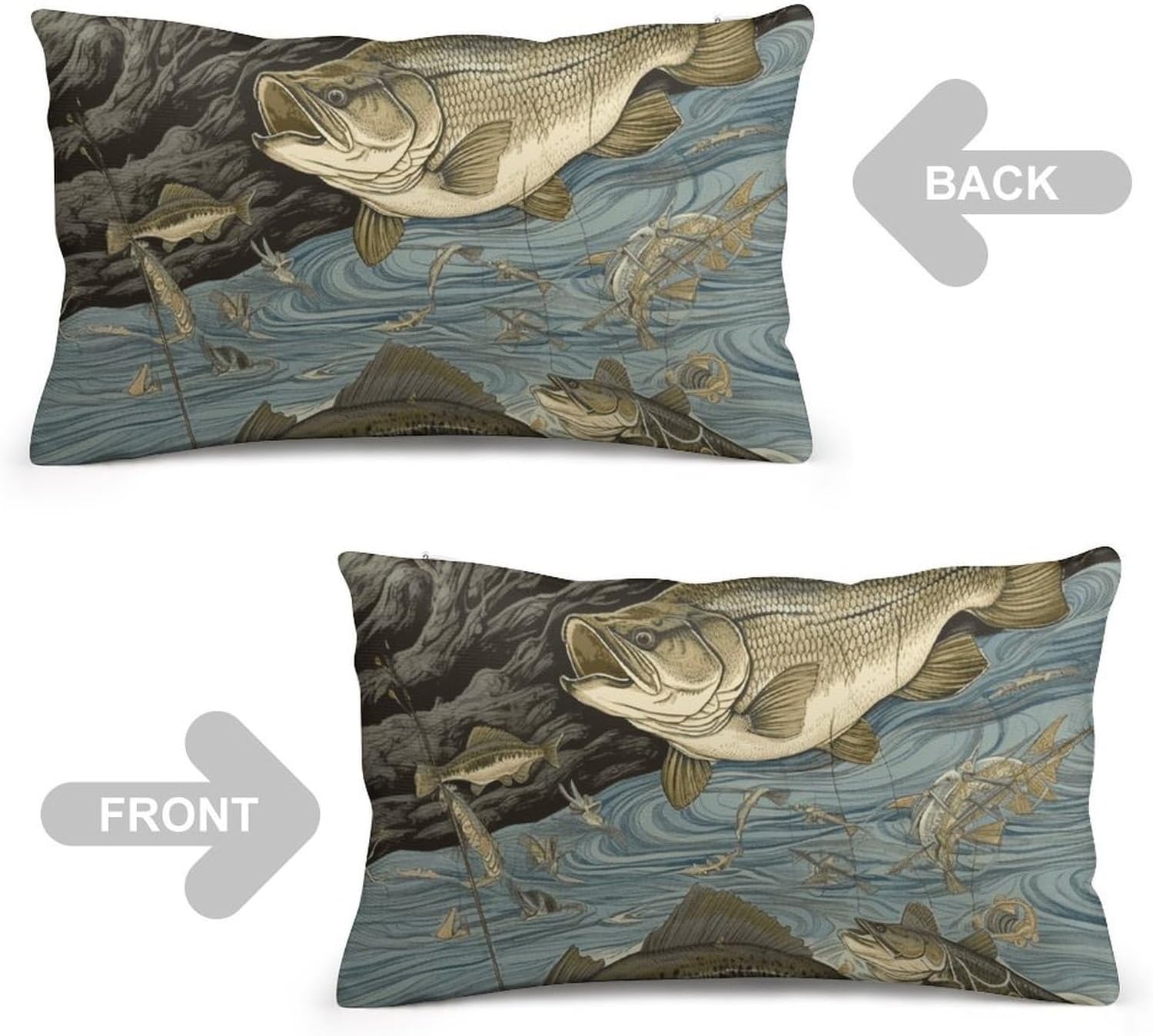 Fishing Pillow Cases Queen Size Set of 1 Soft Comfortable Throw Pillows Covers Decorative Pillowcase with Zipper Bed Cushion Covers for Couch Sofa Bedroom 12 "x20