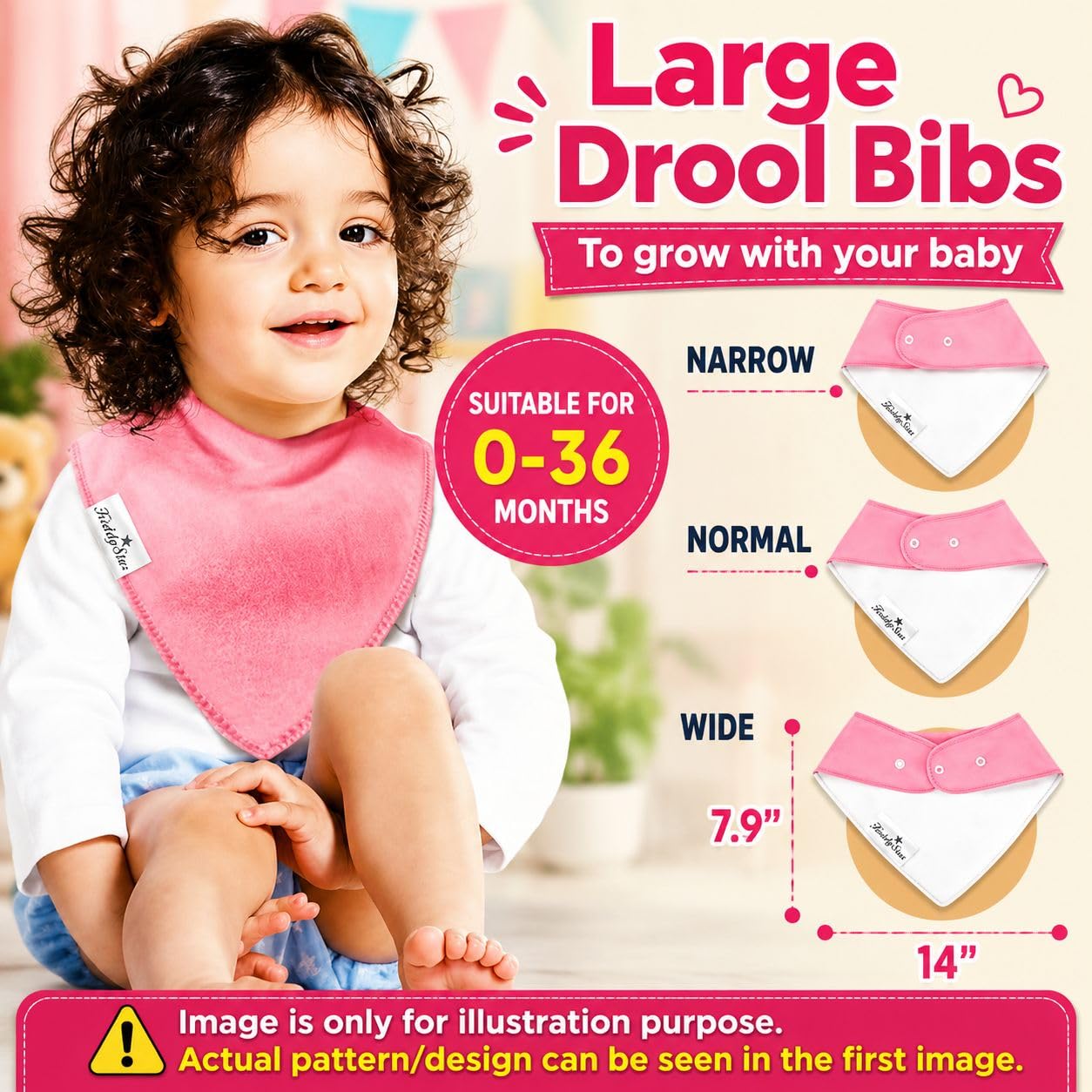 Bandana Bibs for Girls, Set of 8 Baby Drool Bibs with Adjustable Snaps, Soft, Absorbent, Organic Cotton, Newborn, Toddler Girl Bibs for Drooling, Teething and Feeding by KiddyStar