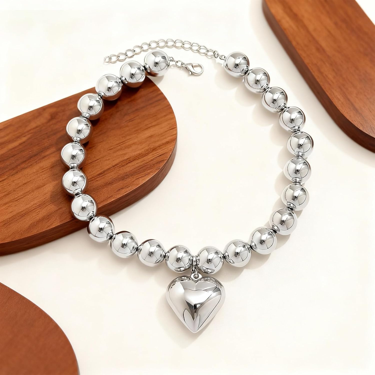 YANCHUN Chunky Heart Necklace Chunky Gold Pendant Necklaces for Women Trendy Large Beads Statement Heart Charm Necklace Jewelry Gifts - Image 5