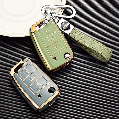 Miniatura 9 de ontto Funda protectora para llave de coche VW TPU para Volkswagen para Skoda Polo Jetta Golf 7 GTI 7, verde oscuro