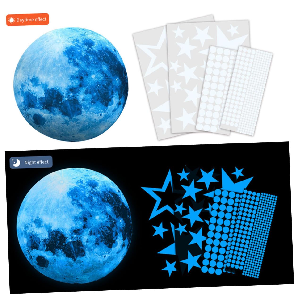 VICASKY 2juegos Pegatinas Para Decoración De Paredes De Estrellas y Luna Adhesivos Para Dormitorio De Luna Estrellas Puntos Removibles y Fáciles De Usar