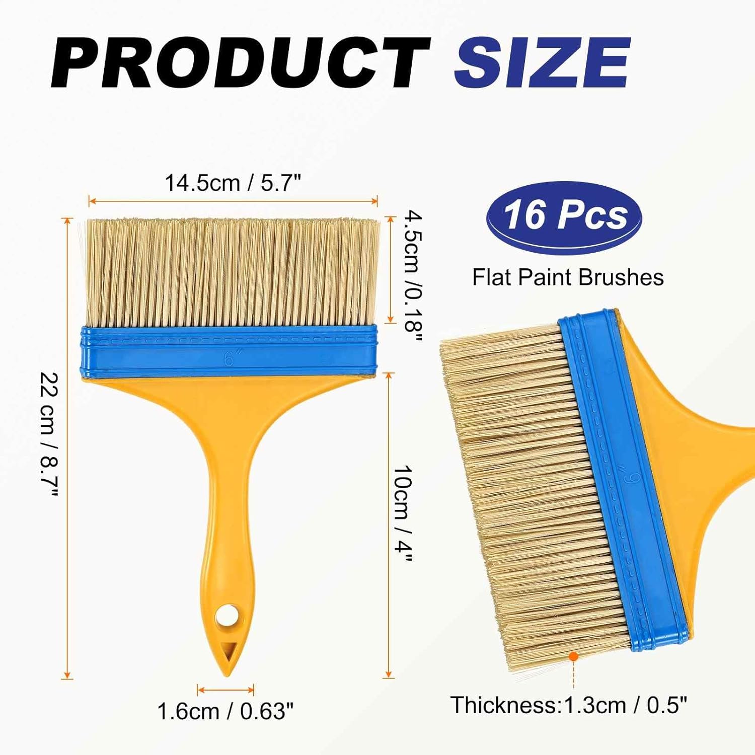 HARFINGTON 16 Pcs Paint Brushes 5.7 Inch Flat Not Chip Brush Nylon Bristles with Plastic Yellow Handle for Paints Art Craft Varnishes Glues Gesso Wall Furniture Fences Decks