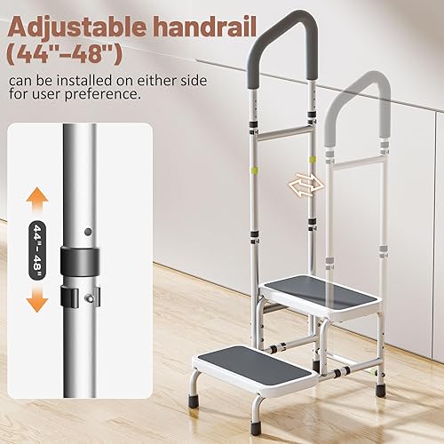 Miniatura 5 de Escalones de cama para camas altas para adultos, taburete resistente con mango ajustable para ancianos, plataforma antideslizante grande, soporta