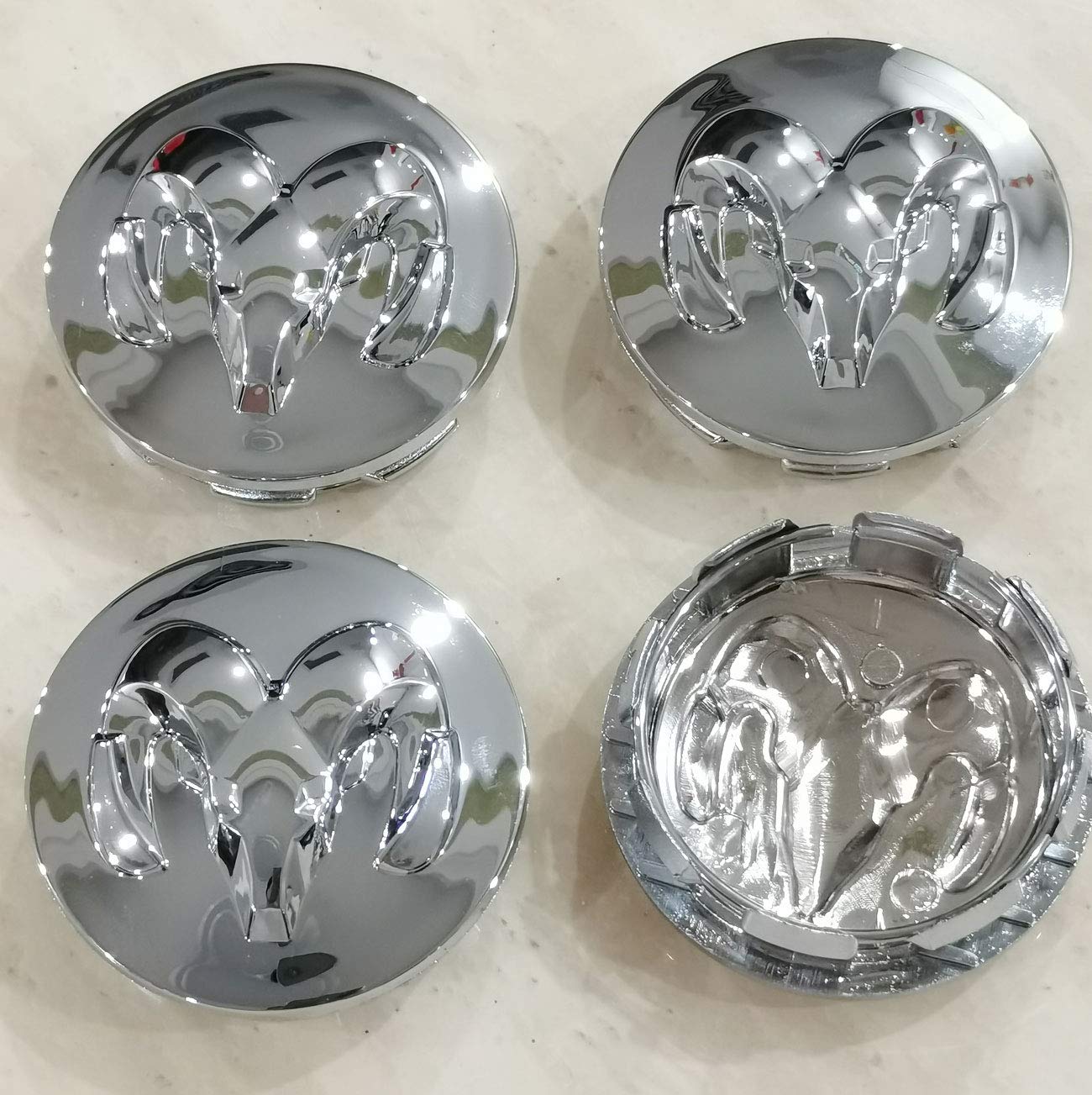 Set of 4 Ram Wheel Center Caps Emblem, 63mm /2.48"Logo Black Center Hub Caps for Ram 1500 2500 3500/Avenger/Caravan/Dakota/Durango/Journey (Bright silver)