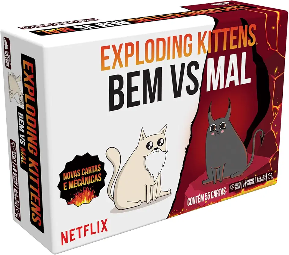 Asmodee, Exploding Kittens: Bem vs Mal, Jogo de Cartas, Para Amigos, Idade +8, 2 a 5 jogadores, Partidas de até 15 minutos
