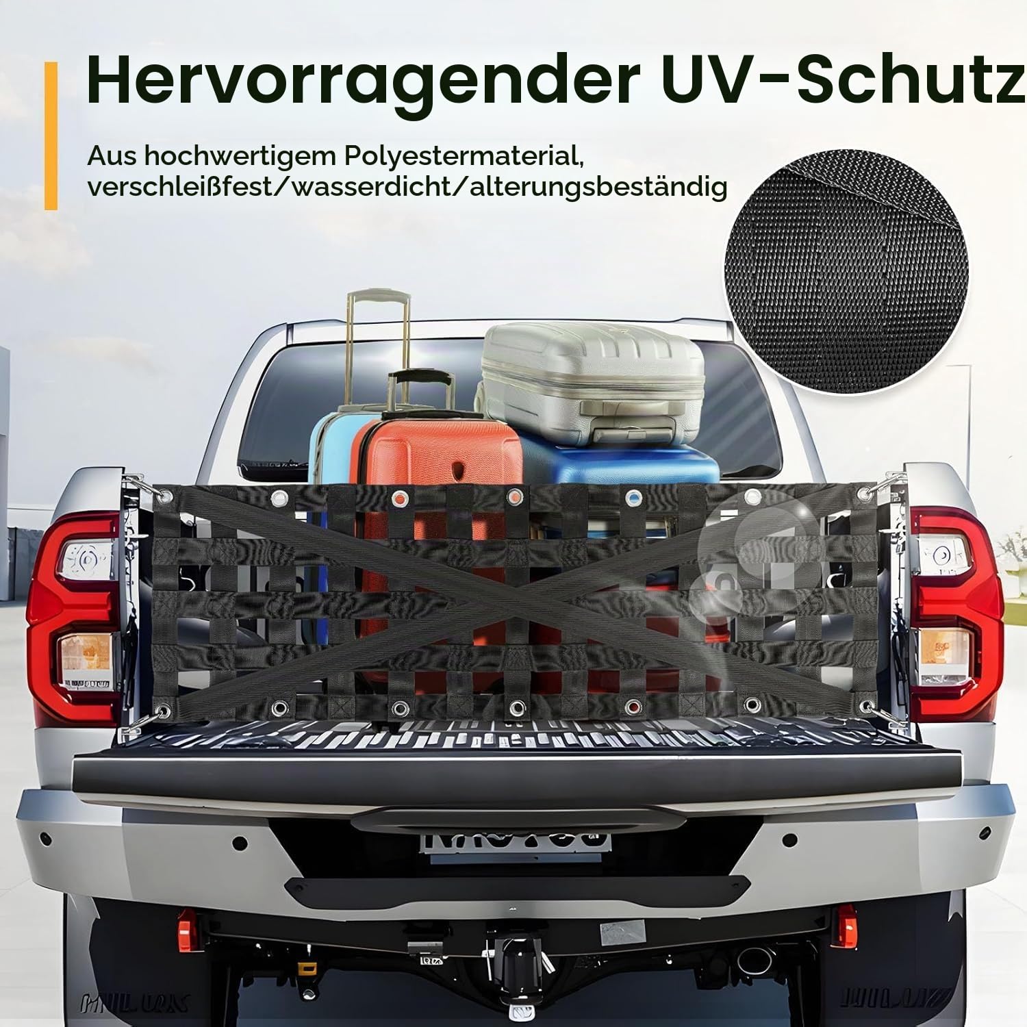 Universelle Schwerlast Ladungssicherungsnetz und Gepäcknetz Auto für Pickup Heckklappe, mit 4 Verstellbaren Haken, Elastisch 20% Dehnbar, Schnellmontage