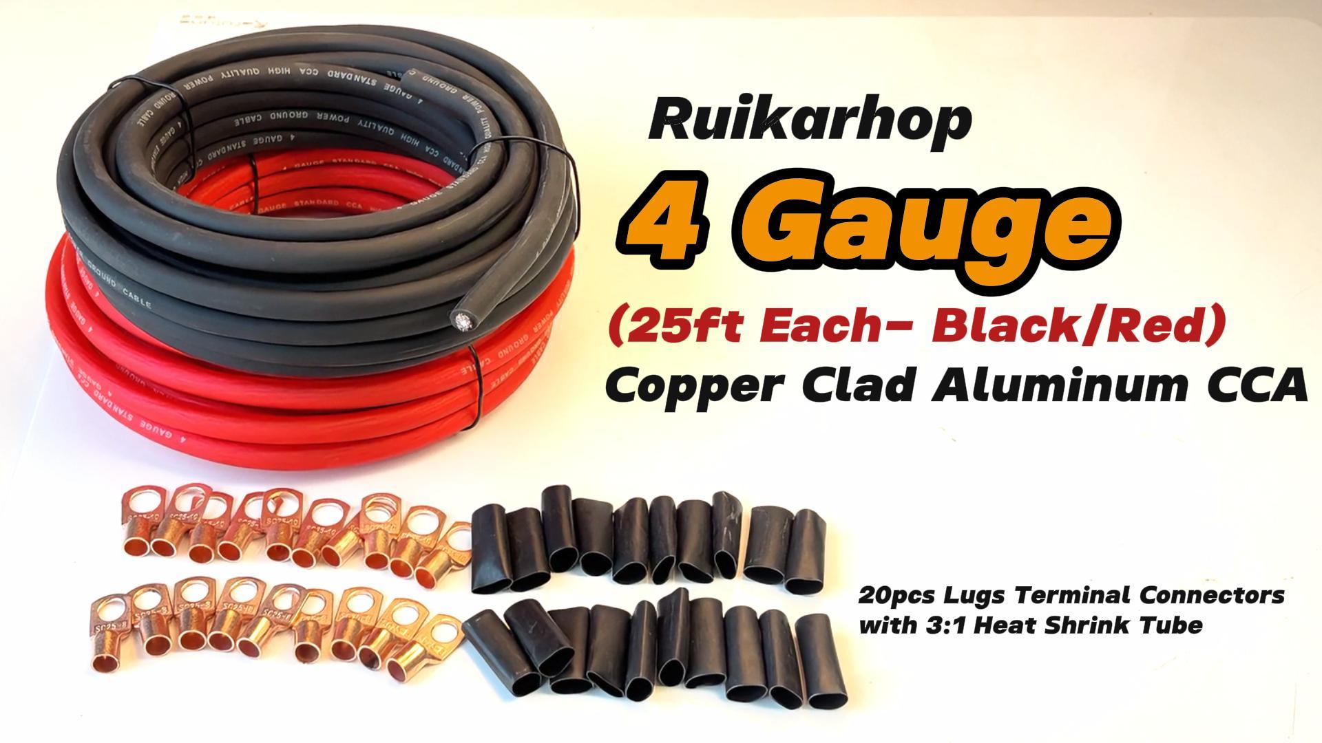 Amazon.com: 4 Gauge Wire (25ft Each- Black/Red) Copper Clad