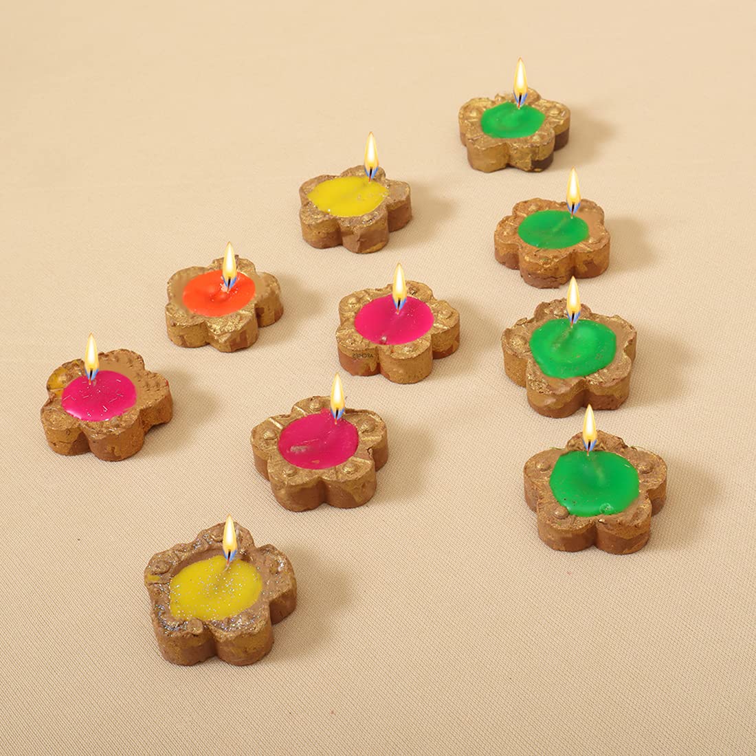 ARCHIES Diwali Diya Clay Mitti Diyas Pack of 50 Tealight Candles for Home, Shelf, Balcony, Indoor, Outdoor, Corner Decorations- Set of 50-Multicolored-KM16