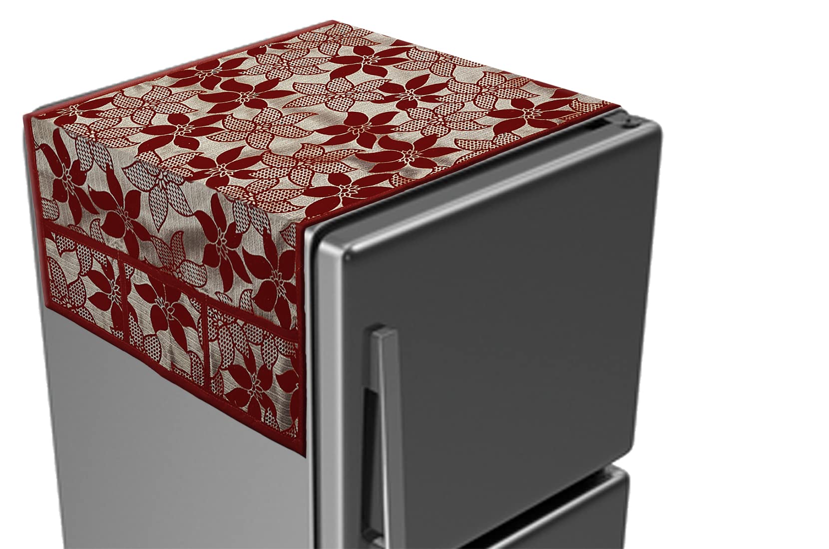 Kuber Industries Flower Print Fridge Cover With Side Pockets|Fridge Top Cover|Refrigerator Cover|Washable Cotton Material|6 Utility Pockets (Maroon) (B0C6SZ5XRQ) Amazon Price History, Amazon Price Tracker