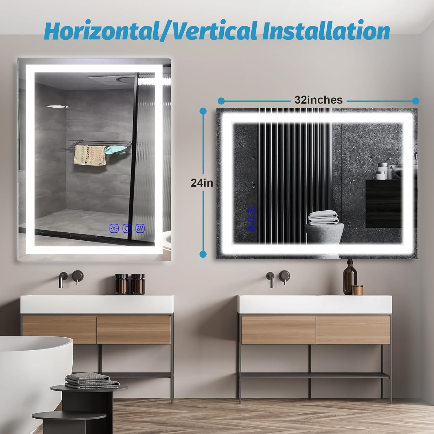 24"x32" LED Bathroom Mirror with Lights Frontlit Smart LED Mirror Bathroom for Wall Lighted Vanity Makeup Mirror with 3-Color Stepless Dimmable,Anti-Fog,CRI 95+,Memory Function