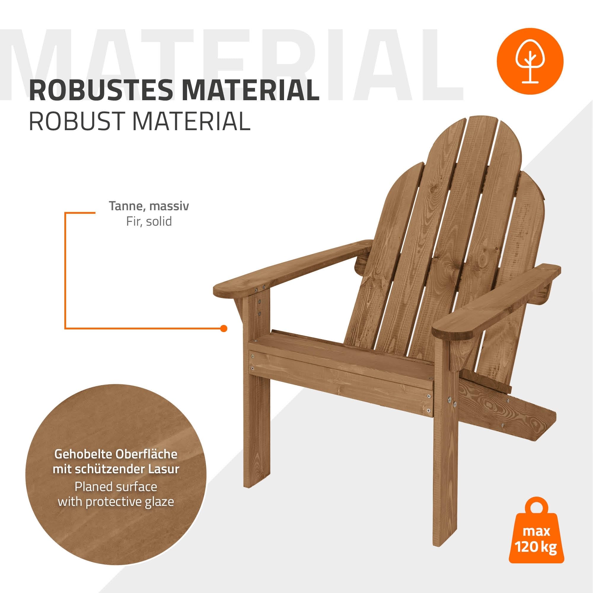 ECD Germany Sedia Adirondack in Legno Massiccio di Abete 92,5 x 70 x 89 cm Marrone Poltroncina da Giardino con Schienale e Braccioli Seduta Ergonomica Resistente alle Intemperie Costruzione Robusta