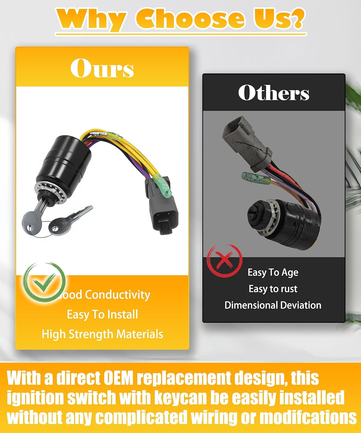 Boat Ignition Switch with Key Fits for Tracker Boats,2 Keys 3 Position 6 Wire Ignition Switch,Replace 129572