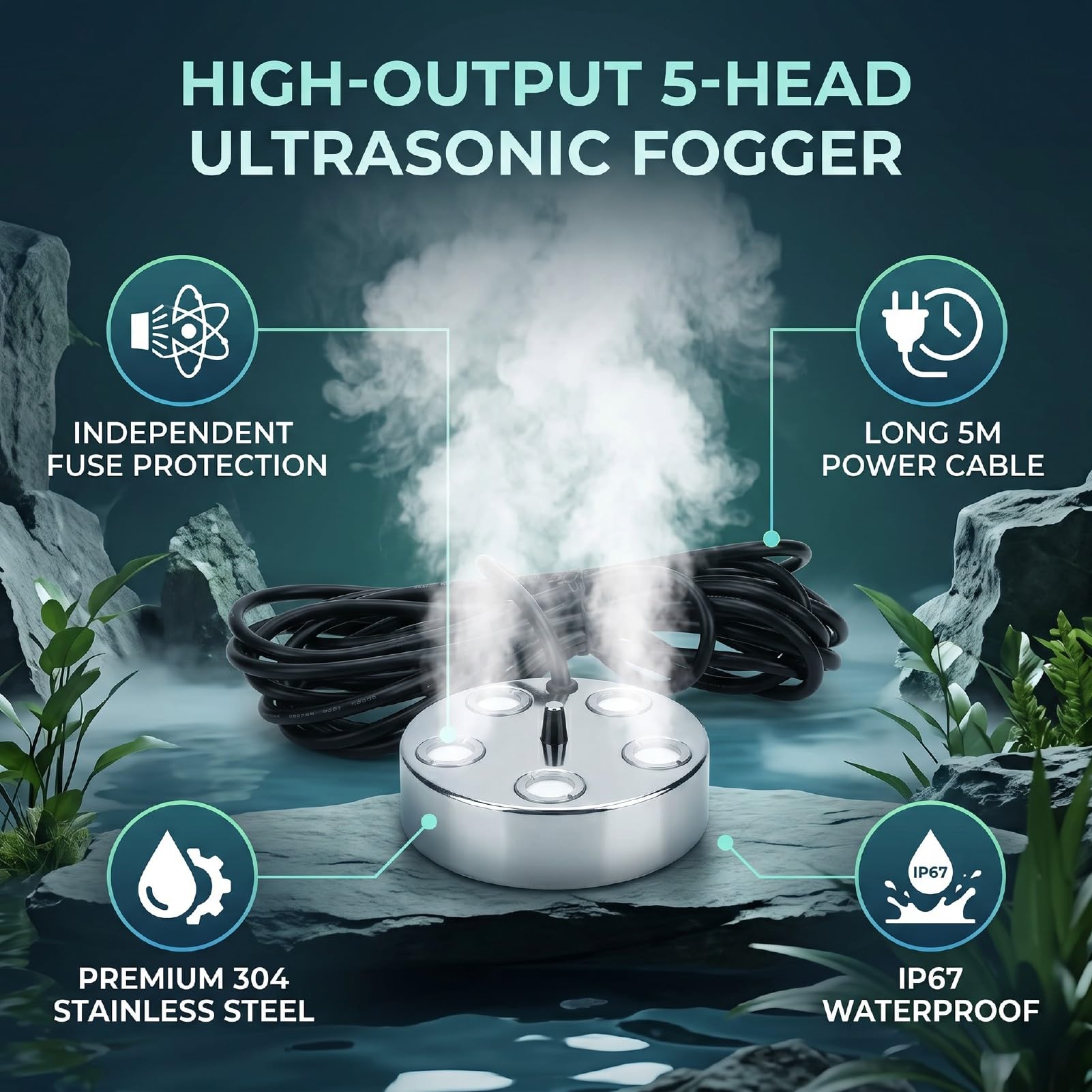 ViaGasaFamido Fogger Ultrasónico para Estanque, Generador de Niebla para Pecera, Jardín Bonsái