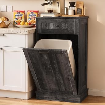 LOUVIXA Tilt Out Trash Cabinet, Dog Proof Trash Can Holder Without Trashbin Smoky Brown