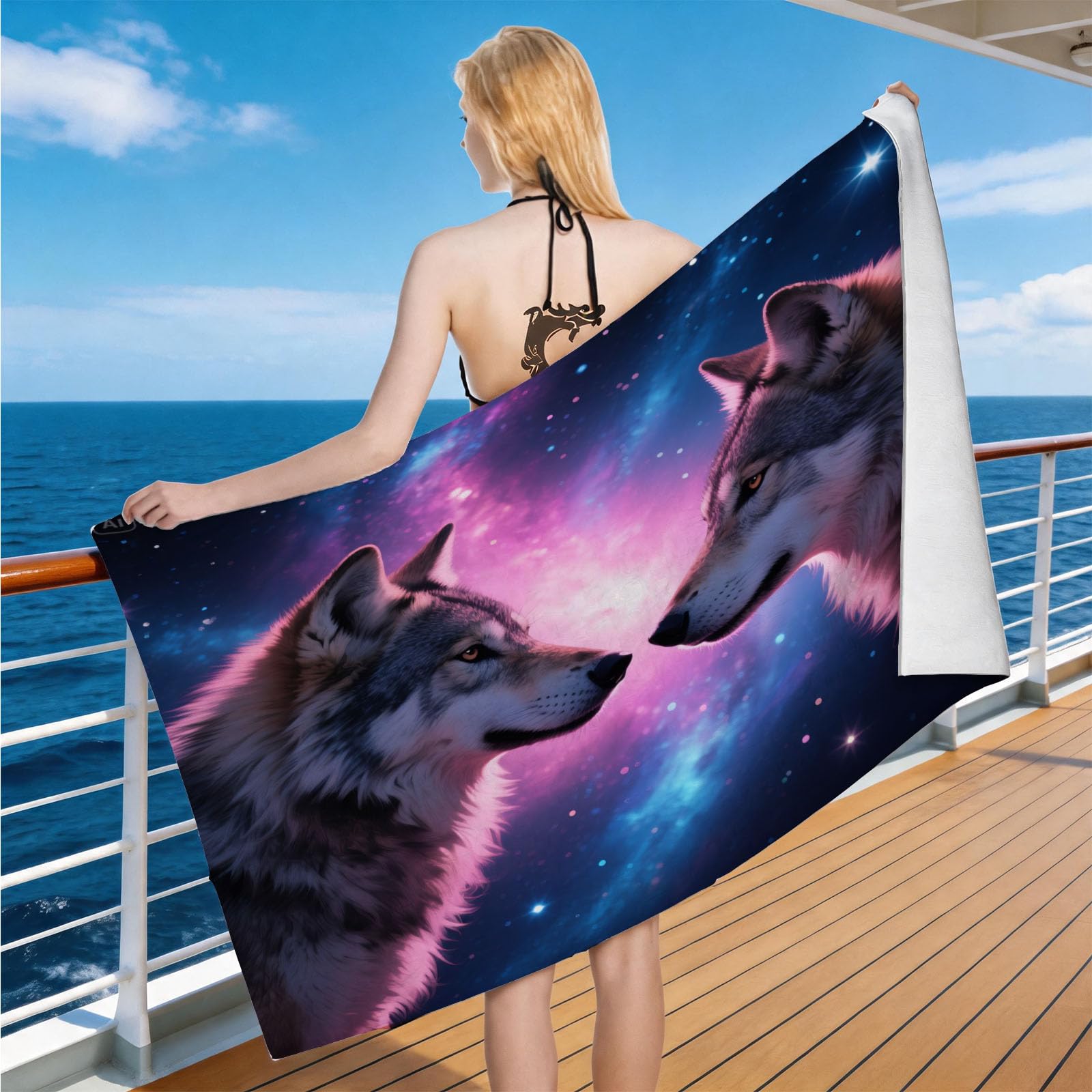 Hongduo Microfiber Quick Dry Beach Towel Wolf, 3D Mysterious Atmosphere Beach Towels Absorbent Fast Drying Bath Towels, Travel Camping Gym Swimming Bathroom (100x200cm)