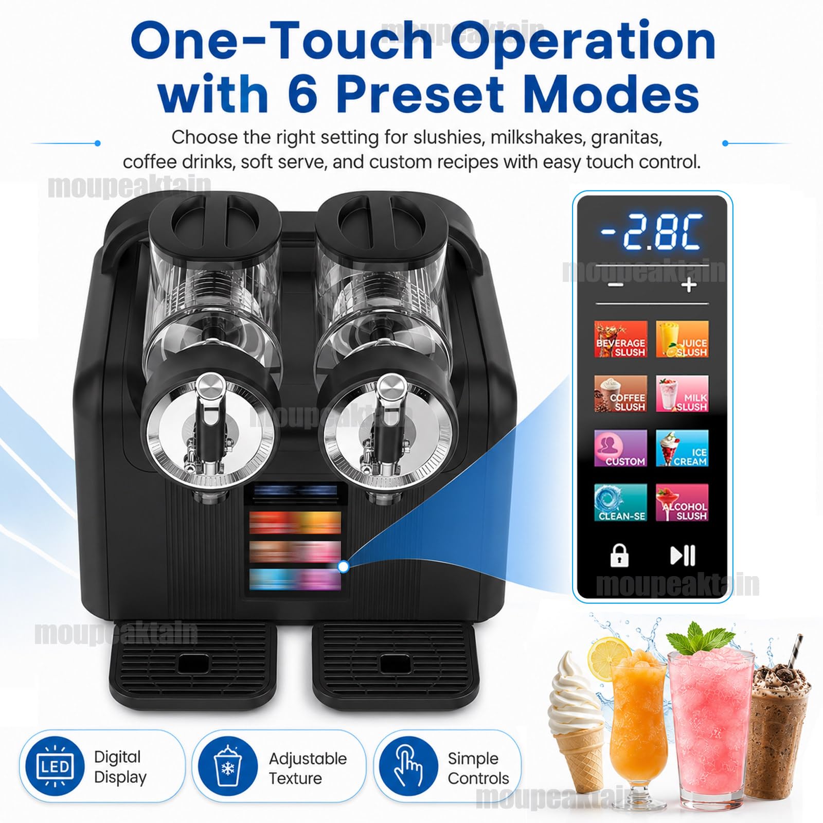 Macchina per Granita & Gelato Soft 2 in 1, Macchina per Granite con Doppio Serbatoio 2×2l, 6 Programmi, Macchina per Gelato da Banco per Milkshake, Frappè, Casa, Feste E Piccoli Bar Black