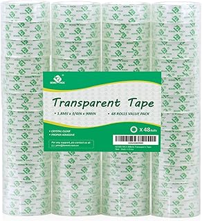 BOMEI PACK 48 Rolls Crystal Clear Transparent Tape, Stationery Tape Refills Rolls for Dispenser, 3/4 in x 900 in,1 inch Core, Gift Wrapping Clear Tape Bulk for Office, School and Home